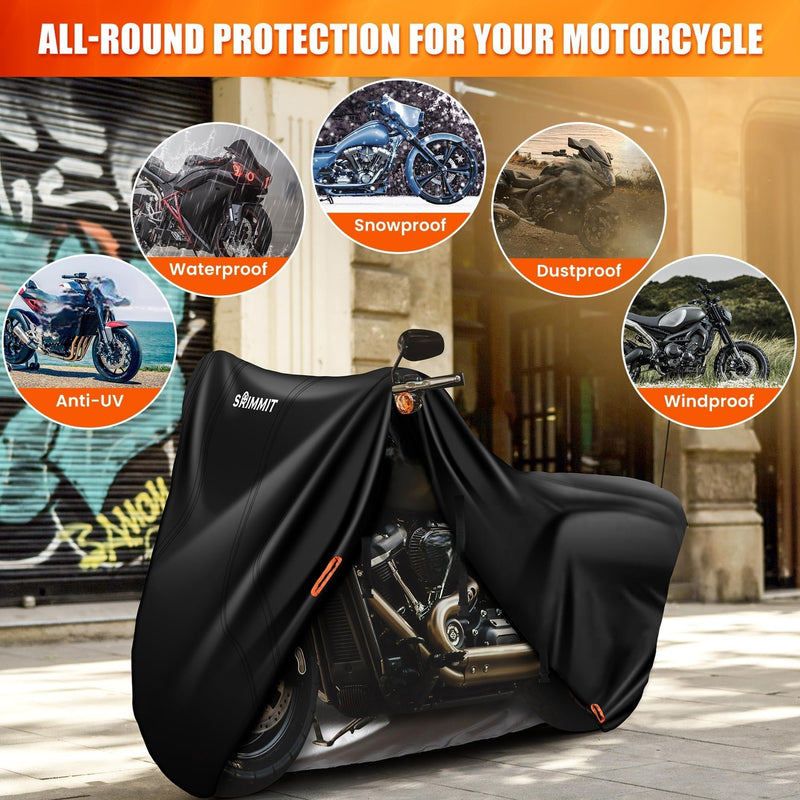 Motorcycle Cover Heavy Duty, 420D Motorcycle Cover Waterproof Outdoor with Nano Coating, 5 Reflective Strips and Air Vents, Dirtbike Cover (Black 3XL) 3XL(109"x44"x56") Black