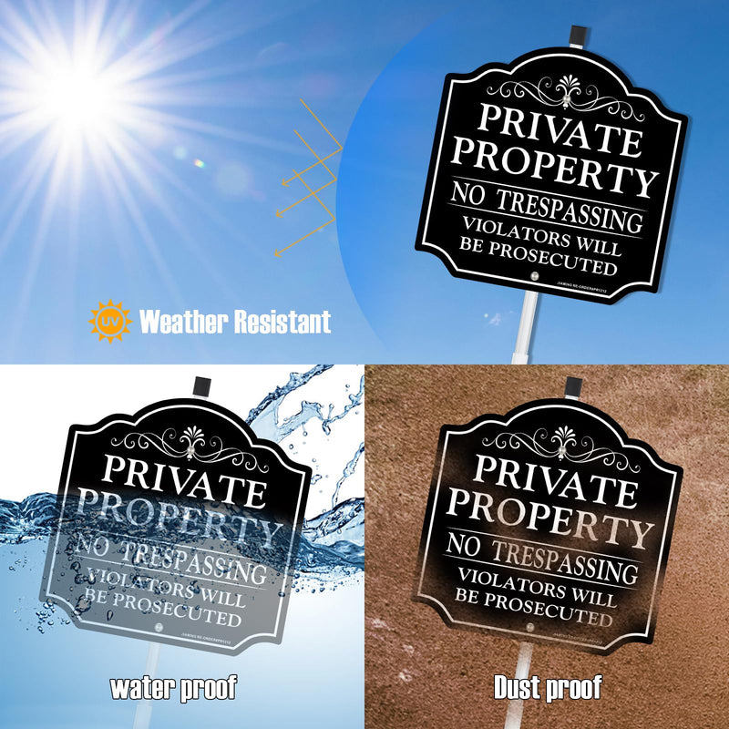 JIAMING No Trespassing Signs with 36" Stakes (2-Pack) 12x12 Inch Heavy-Duty Aluminum Private Property Sign | Violators Prosecuted Warnings, UV-Fade Proof and Weather Resistance.Easy to Mount.