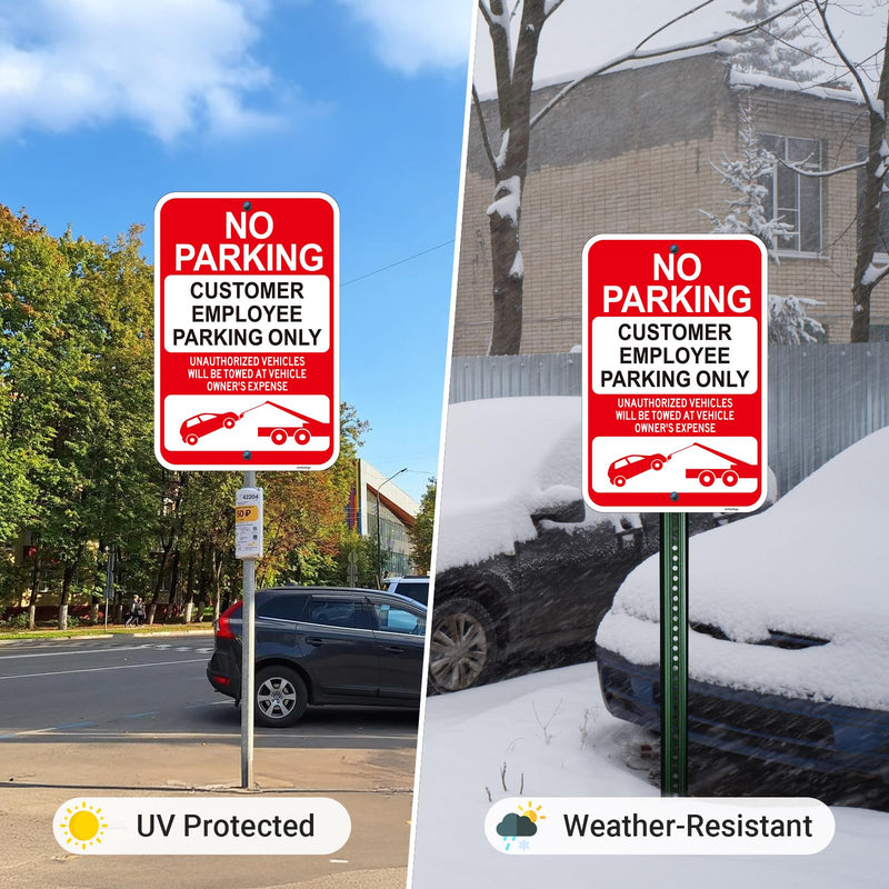 2 Pack Large No Parking Signs, Customer/Employee Parking Only Sign, 18"x12" Customer Parking Sign, Engineer Grade Rust Free Reflective Aluminum, Fade/Weather Resistant, UV Protected, Easy to Install