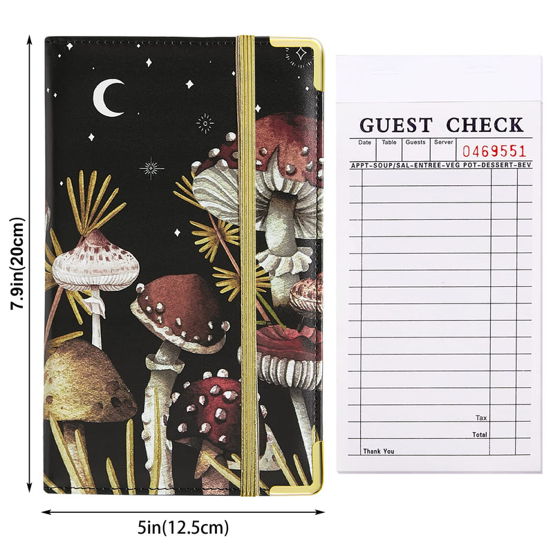 [Australia - AusPower] - Waitress Book, Server Books for Waitress with Zipper Pocket Black Serving Waiter Book for Waitress Notepad with Money Pocket and Zipper Color Mushroom 