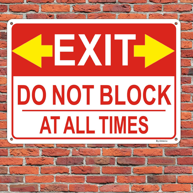 Amexiu Fire Exit Sign with Arrows, Emergency Exit Do Not Block Signs, 10 x 7 Inches, Fade Resistant&Rust-Free Aluminum,4Pack 4PACK