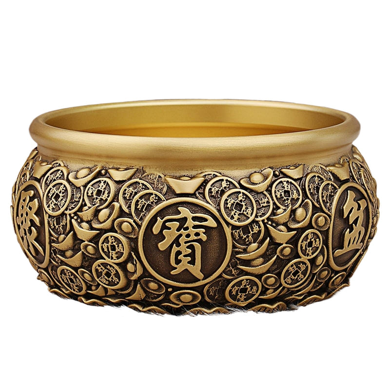 Solid Brass Feng Shui Money & Wealth Bowl, Coins & Ingots, 431g 10.9cm