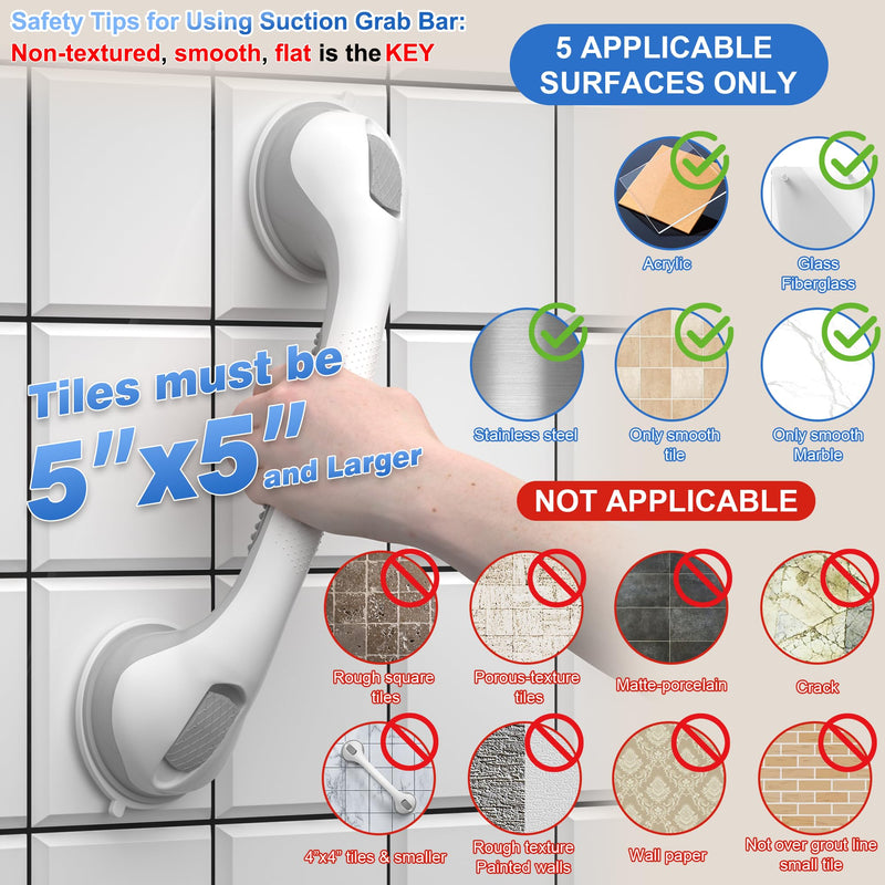 AirTight® Grab Bars for Bathtubs and Showers, (2pack) 16Inch Shower Handle Elderly Suction Bathroom Safety Seniors 16.9 Inch (Pack of 2) Gray