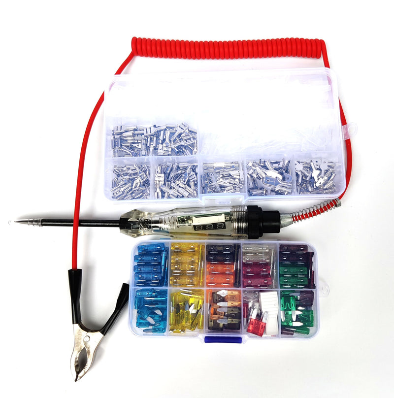 [Australia - AusPower] - Automotive Circuit Test Light kit 3-60V DC Digital LEDTester+Car Blade Fuses+Automotive Wire Connector pins, Auto Bidirectional Voltage Tester Electric Test Pen (Test Pen + Car Blade Fuses) Test Pen + Car Blade Fuses+wire pins 