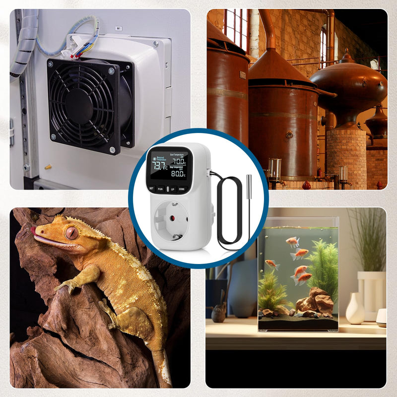 [Australia - AusPower] - Digital Temperature Controller Socket 230 V with Sensor Heating Cooling Temperature Switch Thermostat Socket Temperature Switch for Greenhouse Aquarium Fridge 