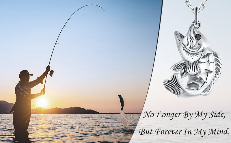 Fish Cremation Urn Necklace for Ashes, Memorial Keepsake Jewelry for Men