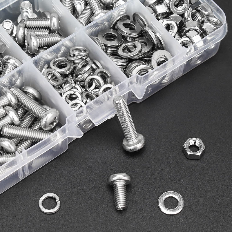[Australia - AusPower] - 210 Pieces M5 x 6mm /8mm /10mm /12mm /16mm /20mm, Phillips Pan Head Machine Screws, Metric Screws Bolts Washers Nuts Kit, 304 Stainless Steel 