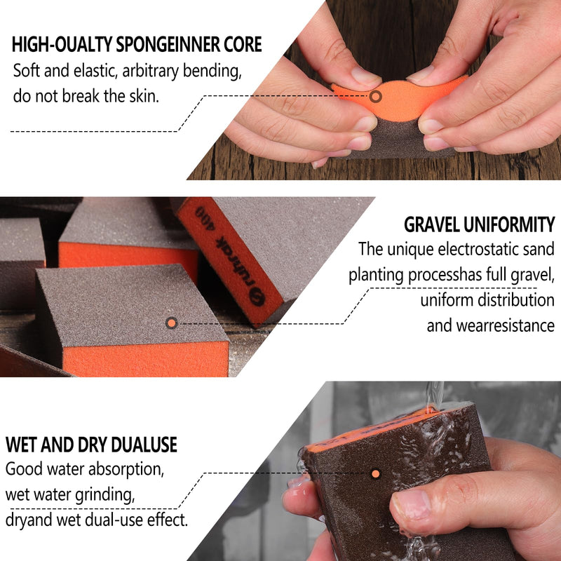 [Australia - AusPower] - Sruhrak Sanding Block 12 Pieces Hard Sanding Sponge, 80/100/120/180/320/400 Grit Wet Dry Reusable Sanding Pad for Wood, Plastic, Plasterboard and Metal Polish 12 pcs-80/100/120/180/320/400 grit (2 pieces each) 