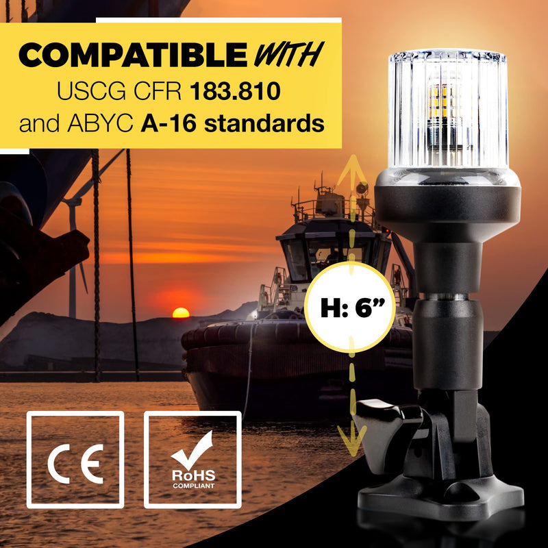 EVERBEAM P600 Adjustable Stainless Steel Anchor Light for Fishing Boats and Marine Vessels - Gives 360 Degree Visibility for 3 Nautical Miles - Weatherproof Fold Down 36pc LED inc. Fittings and Manual 6 Inch