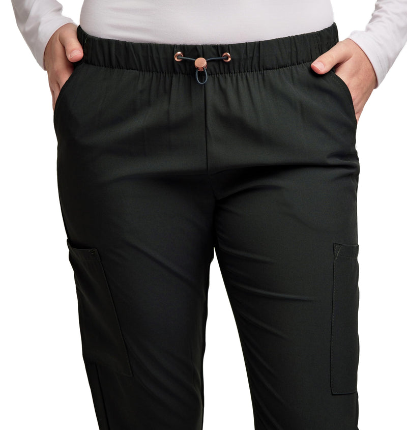 [Australia - AusPower] - Green Town Scrubs for Women - Jogger Scrub Pant, Cargo Pockets, Stretch Fabric, Drawcord, Easy Care Large Black 