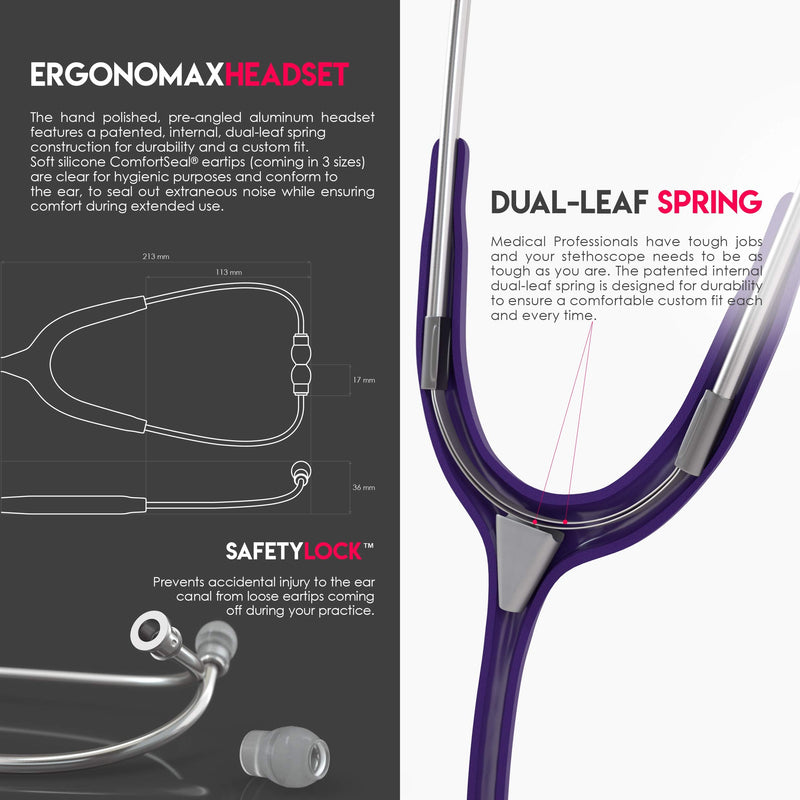 [Australia - AusPower] - MDF Instruments Acoustica Lightweight Stethoscope for Doctors, Nurses, Students, Silver/Purple tube + MDF LUMiNiX Illuminator Medical Professional Diagnostic Penlight 