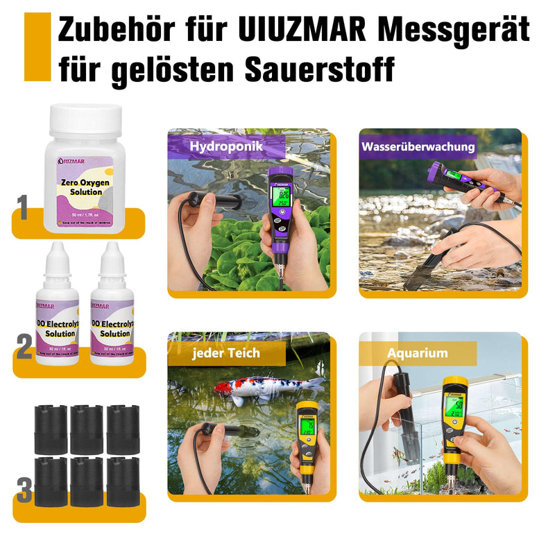 Electrolyte Solution Zero Oxygen Solution and Membrane Caps Kit for Dissolved Oxygen Meter, 2 Bottles 30 ml Electrolyte Solution, 1 Bottle 50 ml Zero Oxygen Solution and 6 Membrane Caps | 2 Flaschen 30ml Elektrolytlösung 1 Flasche 50ml Null-Sauerstoff-...