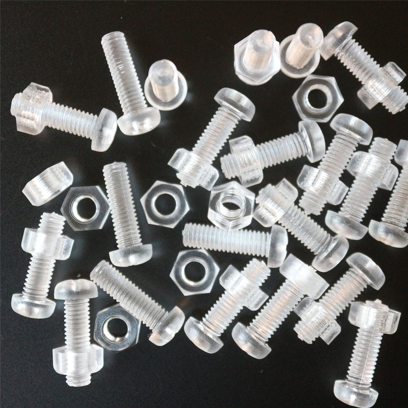 [Australia - AusPower] - Pack of 60 Transparent Clear Plastic Acrylic M6 x 20mm Nuts & Bolts, Washers - Acrylic Plastic Screws, (15/64 x 25/32 in) 