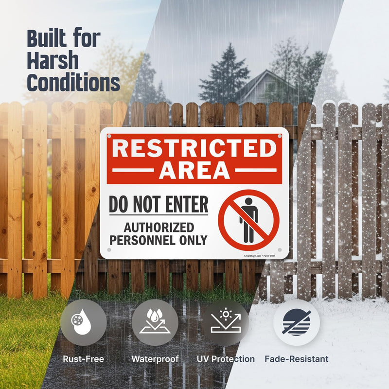 SmartSign 10 x 14 inch “Restricted Area - Do Not Enter, Authorized Personnel Only” OSHA Metal Sign, 40 mil Laminated Rustproof Aluminum, Red, Black and White, Made in USA 10" x 14" - Aluminum