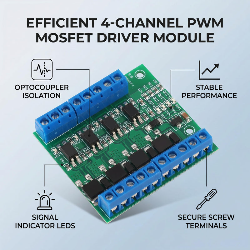 PWM 4 Channel PLC Amplifier Mosfet Module Mosfet PCB MOSFET Amplifier PCB Module Driver 3-20V to 3.7-27VDC 10A