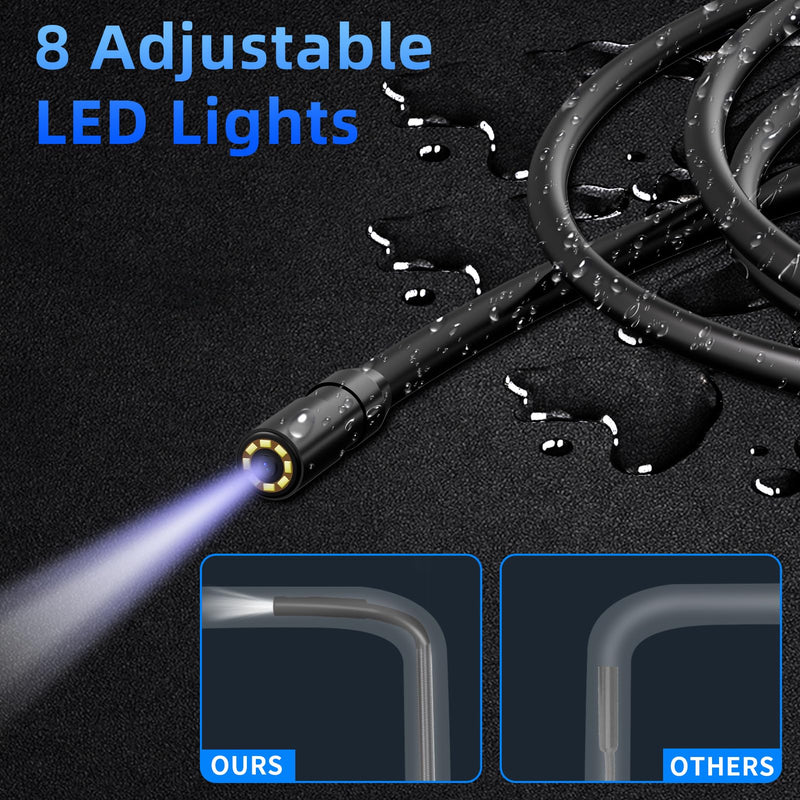 [Australia - AusPower] - Endoscope Camera with Light - IP67 Waterproof Borescope Camera with 8 Adjustable LED Lights | 4.3" LCD Screen Borescope | HD 1080P Inspection Camera Scope Camera with 16.5ft Semi-Rigid Cord 
