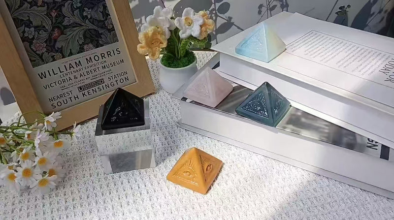 Gold Stone Pyramid for Meditation Reiki Home Office Decor Gift Gold Stone Pyramid-2