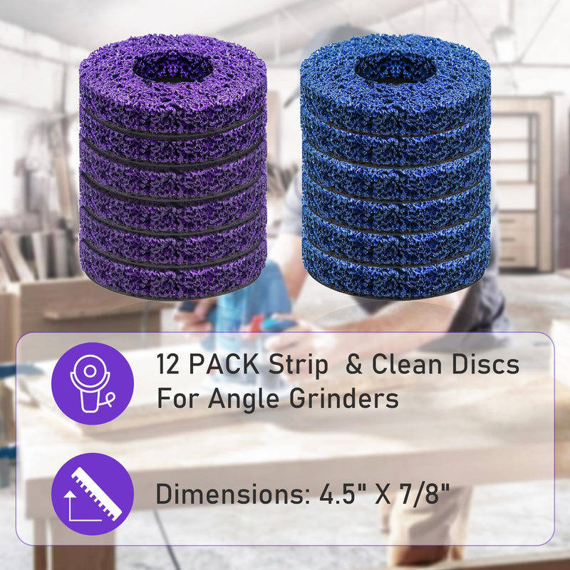 [Australia - AusPower] - Pack of 12 Strip Discs for Angle Grinders, High Performance and Shatterproof Cleaning Disc, Paint Remover Sanding Wheels for Metal, Wood, Concrete, Plastic 