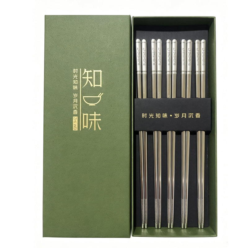 Metal Chopsticks Reusable 18/8 Stainless Steel Chopsticks Multipack Dishwasher Safe Chop Sticks Laser Engraved Non-slip Japanese Korean Chopstick for Cooking Eating 9 1/4 Inches 5 Pairs Gift Se