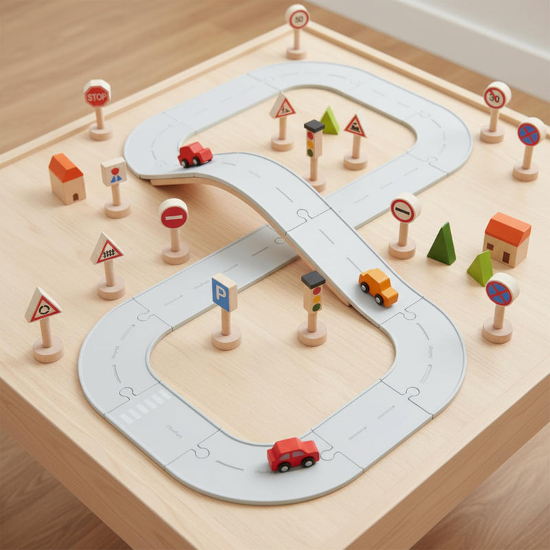PlanToys® Traffic Signs & Lights Wooden Montessori Imaginative Play Set | Early Language, Social Skills and Real-World Awareness Activity | Eco Friendly Road Sign Learning Set for Meaningful Play