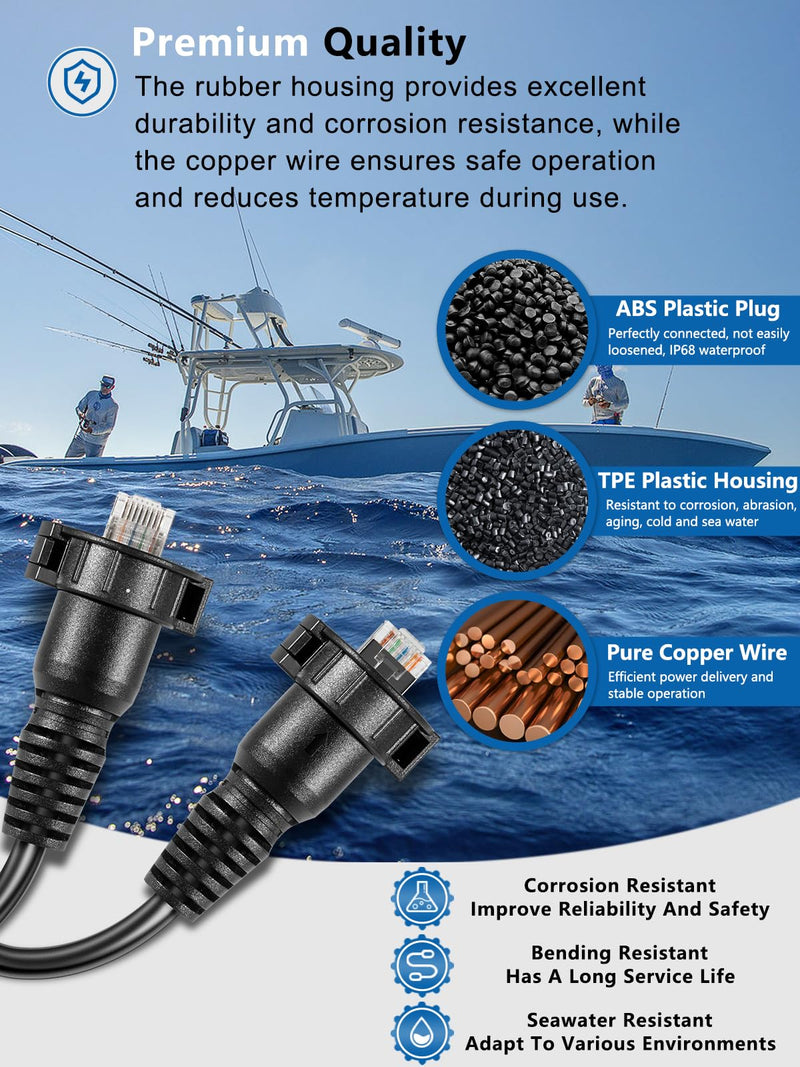 010-10550-00 Marine Network Cable,GMS 10 Cable 10 Feet with Split Connector and Waterproof Cap for Marine RJ45 Compatible with Garmin Navigation Screen Devices 10-Feet