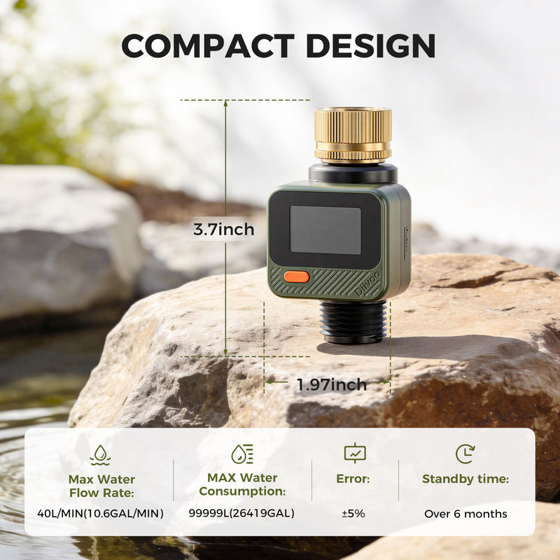 [Australia - AusPower] - Diivoo Water Flow Meter with 180° Removable Panel, 4 Measure Modes, ±5% High Accuracy and IP54, Measure Gallon/Liter Consumption and Flow Rate for Outdoor Garden Hose Watering, RV Water Tank Filling 