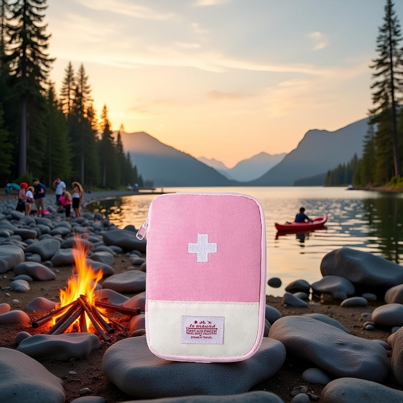 1 Pack Pink First Aid Bag Empty First Aid Bag Mini Portable Medical Bag for Outdoor Camping Hiking Travel Emergency Bag (Small)