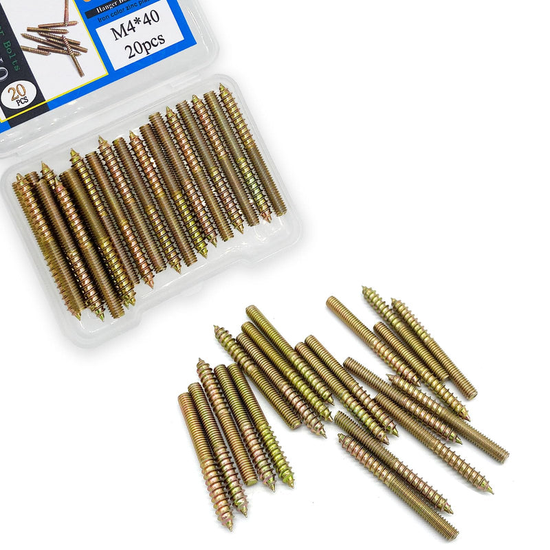 [Australia - AusPower] - 20 Pack M4 x 40 Hanger Bolts 40mm(1.57") Double Headed Bolts 4mm(0.16") Wood Dowel Screw Self-Tapping Screw Hanger Bolts for Furniture Screws Double Screw Threaded Rods Bolt 40mm Length M4X40-20P 