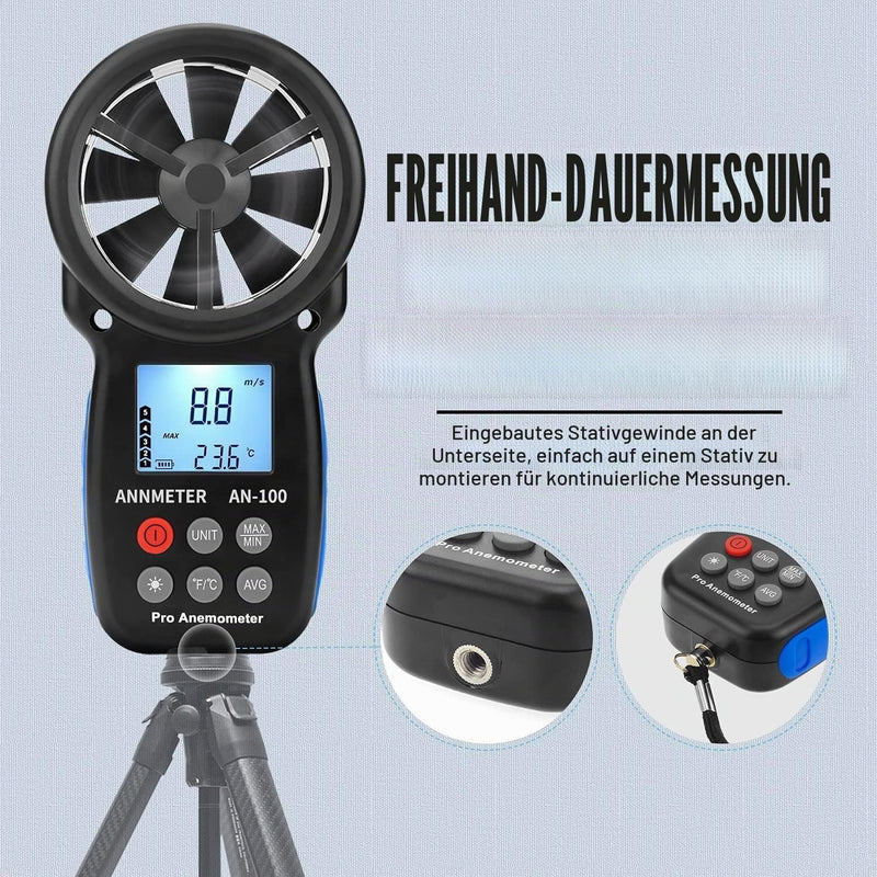 Digital Wind Gauge Anemometer, AIOMEST Wind Meter Measures Wind Speed 90 km/h & Air Temperature ℃/℉, Portable Wind Meter AI-100 for Sailing, Windmill, Windsurfing, Ventilation System