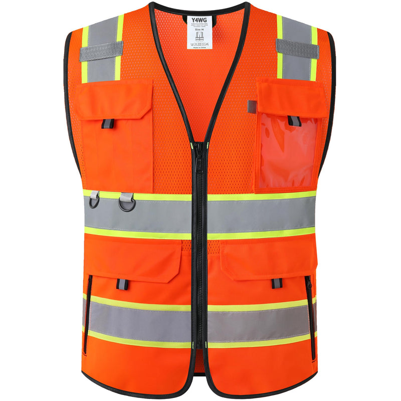 Hi Vis Reflective Safety Vest for Men Women with Pockets Mesh High Visibility Construction Vest,Meet ANSI/ISEA(YW001) Large Orange 1