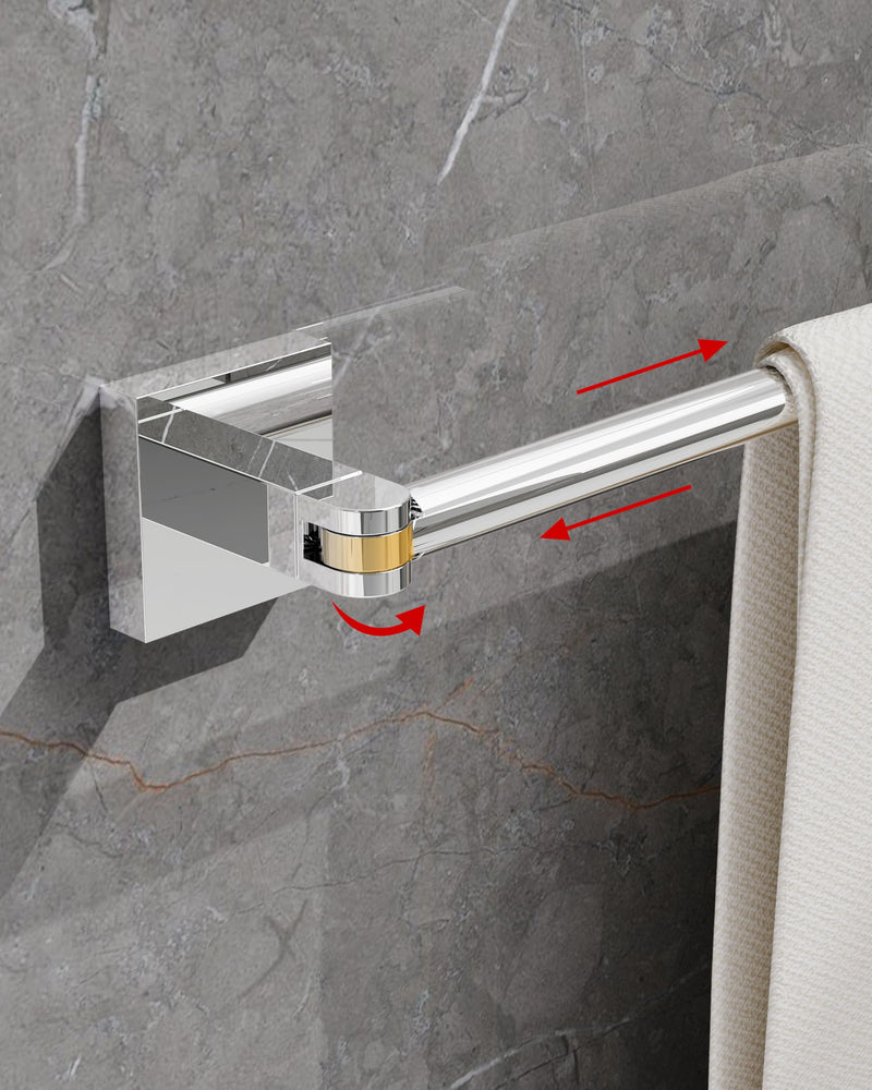Ruacq Adjustable Towel Bar 15.8 Inch–26 Inch, Adhesive Towel Racks for Bathroom Wall Mounted, Stainless Steel Bathroom Towel Rack for Shower, Towel Rod with Square Base (Chrome) Chrome