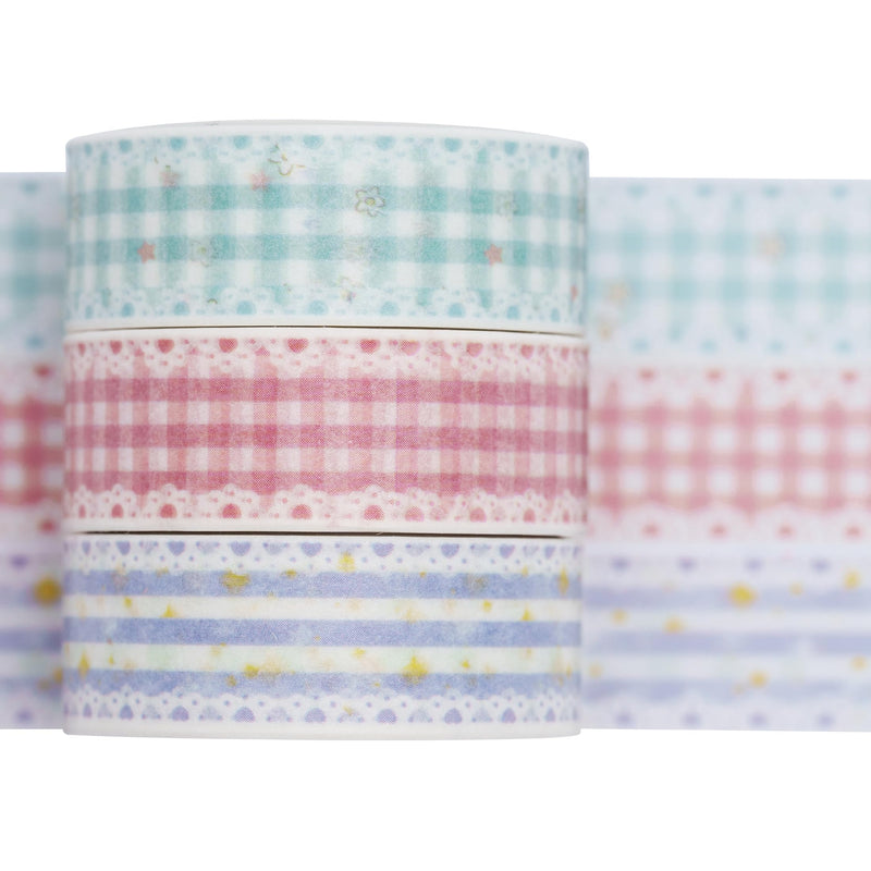 YUBBAEX Cute Printed Washi Tape 3 Rolls Japanese-Style Masking Tape Set Decorative for Arts, DIY Crafts, Journal Supplies, Planners, Scrapbook, Card/Gift Wrapping (Lace Checkered) Lace Checkered