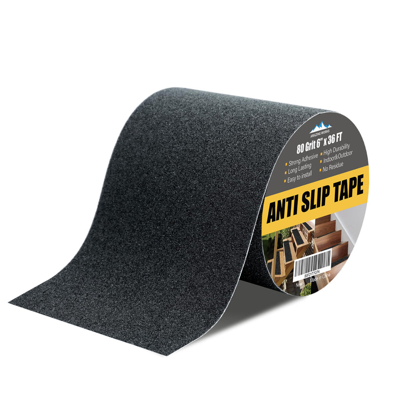 Grip Tape - Heavy Duty Anti Slip Tape, Grip Tape Grit Non Slip for Stairs Outdoor/Indoor, Waterproof High Traction Stairs Non Skid Tape, Durable Triple Layer Adhesive (6 Inch x 36 Feet) 6 Inch x 36 Feet