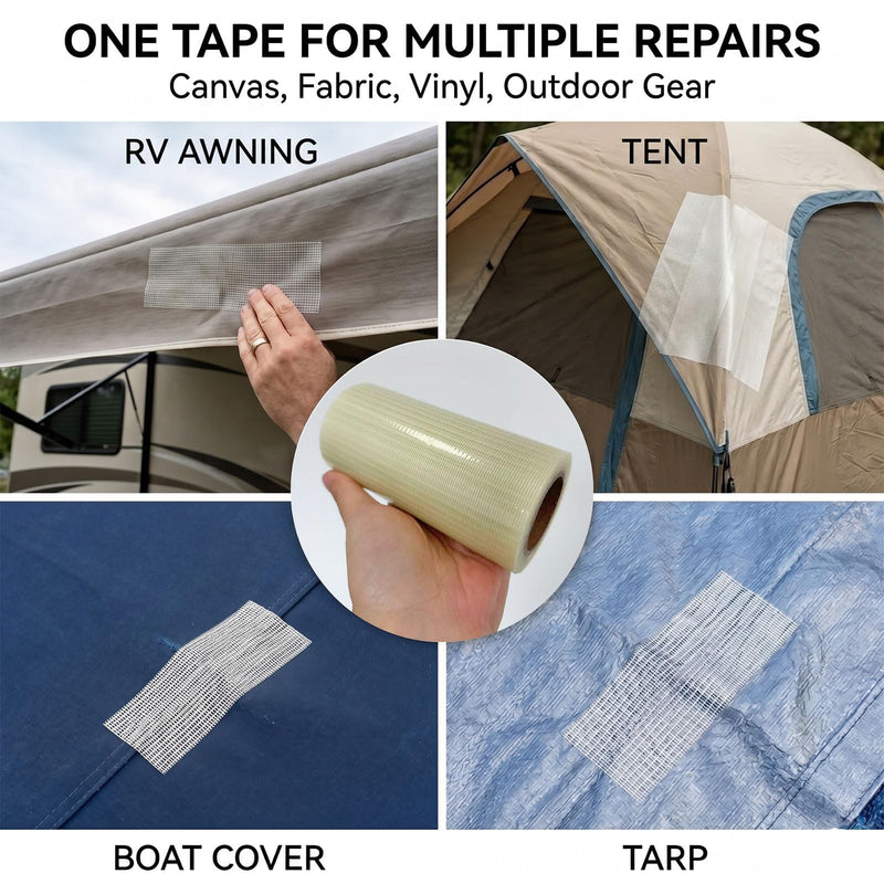 RV Awning Repair Tape, 5" x 39FT Heavy Duty Waterproof Fabric Repair Tape for Camper, Tent, Tarp & Boat Covers, UV Resistant Canvas Patch Tape for Outdoor Tear Repair