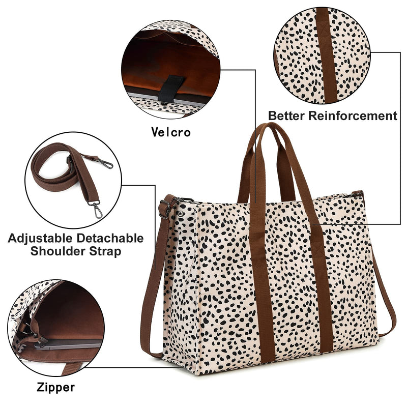 [Australia - AusPower] - Laptop Tote Bag for Women Work 15.6 inch Canvas Shoulder Bags Computer Messenger Purse Teacher Handbag Office Briefcase Leopard - Apricot 