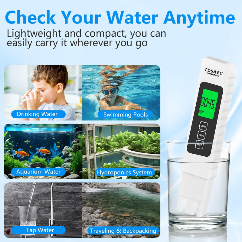 [Australia - AusPower] - 4 in 1 TDS Meter Digital Water Tester - Accurate and Reliable TDS EC & Temp(°C,°F) Meter, 0-9990ppm - Professional Testing for Drinking Water, RO/DI System, Aquariums etc 