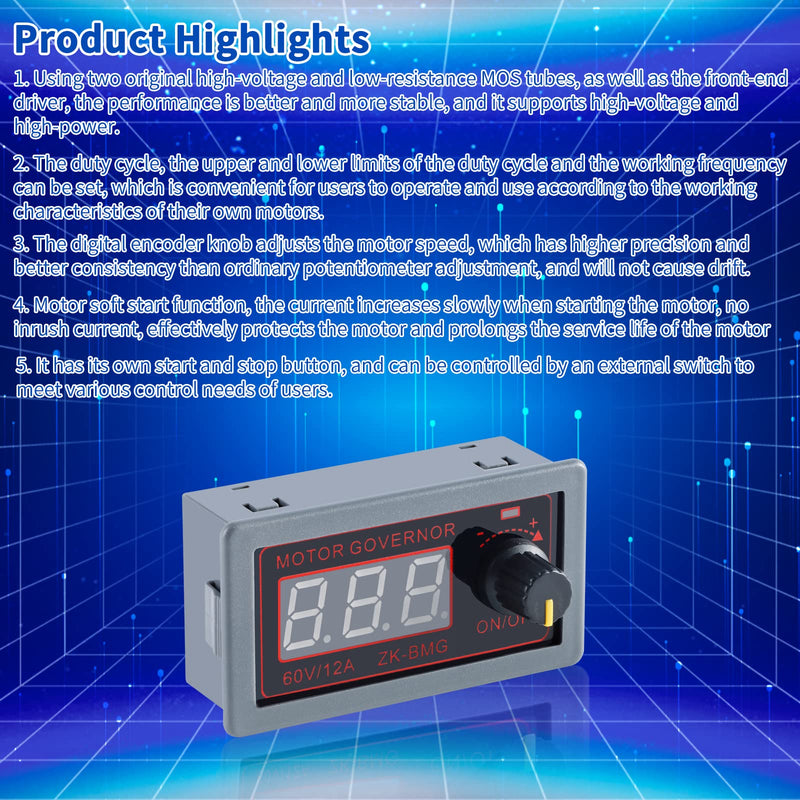 [Australia - AusPower] - ZK-BMG DC Motor Speed Controller, DC Motor Controller 9V-60V/12A/500W DC Encoder, PWM Control Adjustable Speed Variable Rotary Switch PWM Signal Generator Module 