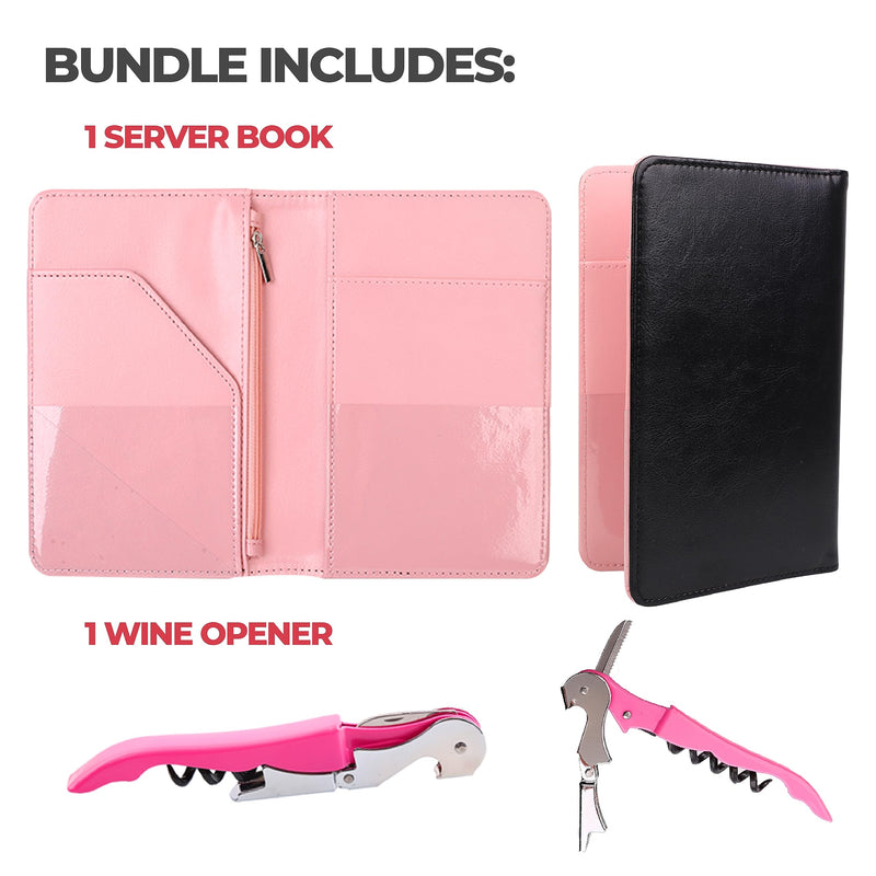 [Australia - AusPower] - Server Book Waitress Wallet Organizer Bundle with Wine Opener- 7 Pocket Waiter Pad (Pink) Pink 