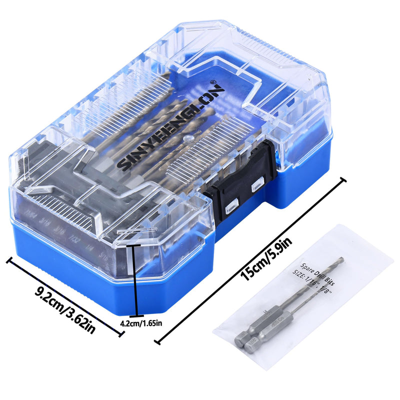 Hex Shank Cobalt Drill Bit Set 16Pcs 1/16"-3/8", M35 HSS Twist Impact Drill Bits for Metal and Hardened Steel, with Indexed Storage Case 16pcs 1/16-3/8