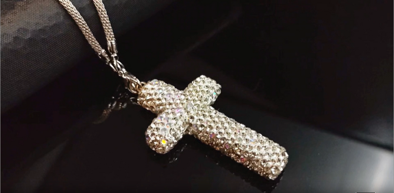 Bling Car Rear View Mirror Accessories Hanging Pendant,Cross Crystal Rhinestone For Car Mirror Hanging,Double-Sided Cross Diamond Religious,Interior Men Women Car Accessories Pink