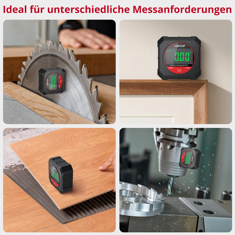 Xuntop Inclinometer 4 x 90° Digital Protractor 0.05° Resolution | For woodworking, workshops, outdoors, with magnetic base, durable and portable