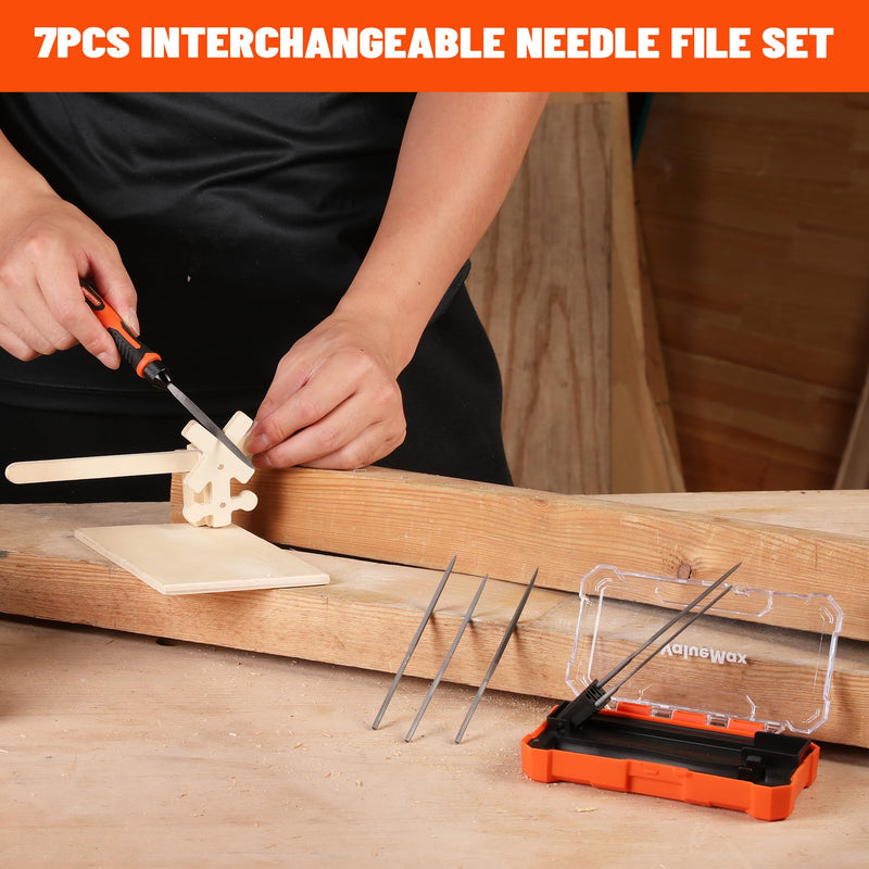 [Australia - AusPower] - ValueMax 7PCS Interchangeable Needle File Set, Small File Set Includes Flat, Flat Warding, Round, Half-Round, Square, Triangular File and A Handle, Suitable for Shaping Metal, Wood, Jewelry, Plastic 
