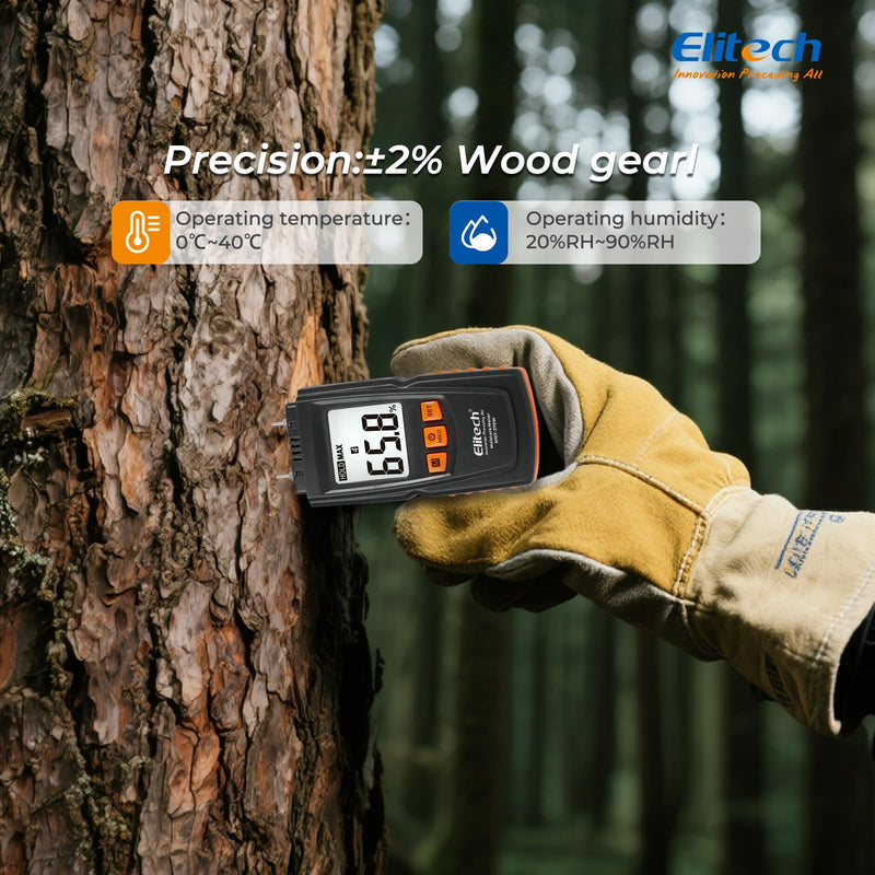 [Australia - AusPower] - Elitech Digital Moisture Meter Water Leak Detector with Pin Probes, Moisture Tester for Wood Floors Walls with 4 Wood & Material Modes, Hold Function, Max/Min Reading MOT-270W 