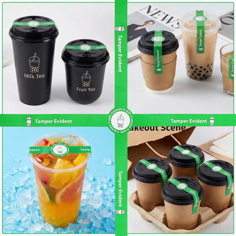 1000 Pcs Tamper Proof Stickers for Drink Lids, 1x9 Inch Stickers for Cups, Tamper Evident Cup Stickers Seal, Tamper Tape for Food Delivery Coffee Milk Tea Ice Cream Safety Labels