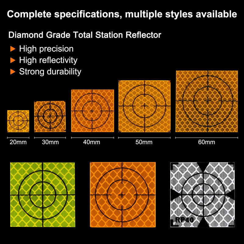 HARFINGTON 20pcs Survey Reflector Sheets 20x20mm Self-Adhesive Reflective Tape Survey Target Mark for Total Stations, Yellow