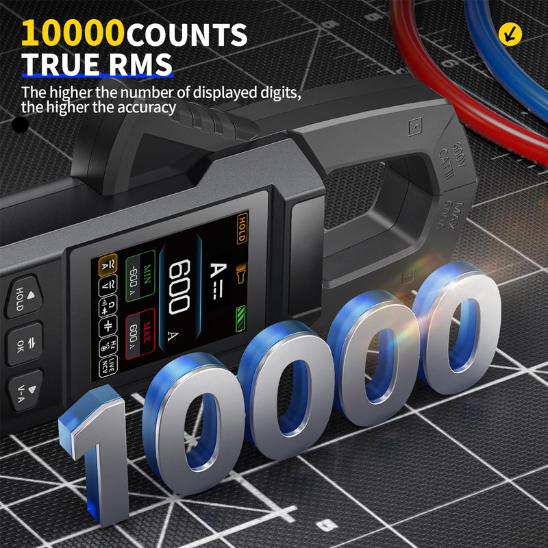 [Australia - AusPower] - DewinLVD Clamp Meter, AC DC Clamp Multimeter, Digital Current Meter with LED Lighting, Current Meter, 10000 Counts, Clamp Meter, Measures Resistance, Capacity, Voltage, Current, Temperature, Frequency 