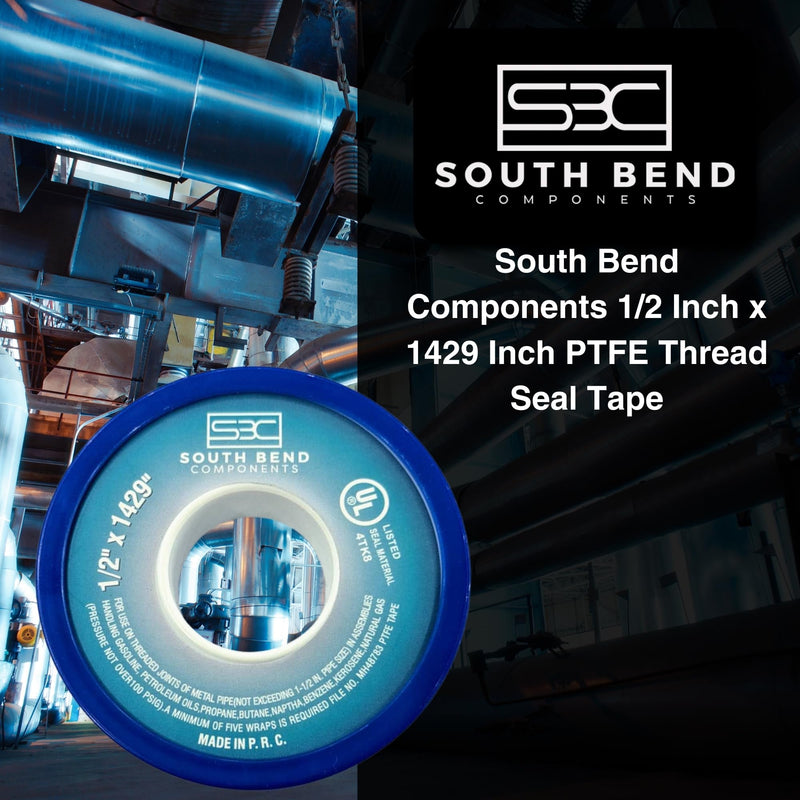 South Bend Components 1/2 Inch x 1429 Inch 70885 PTFE Thread Seal Tape – Teflon Tape for Plumbing, Gas, Water, and Air Systems | Leak-Proof, Durable Thread Tape for Metal and Plastic Pipes (10-Pack) 10