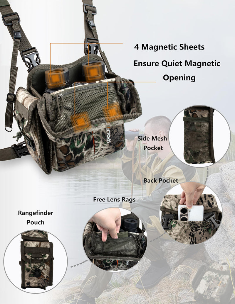 [Australia - AusPower] - Binocular Harness Chest Pack Magnetic Closure, Bino Case with Detachable Rangefinder Pouch, Camouflage Bino Bag with Adjustable Strap for Hunting, Field Observation Camo MP Medium 