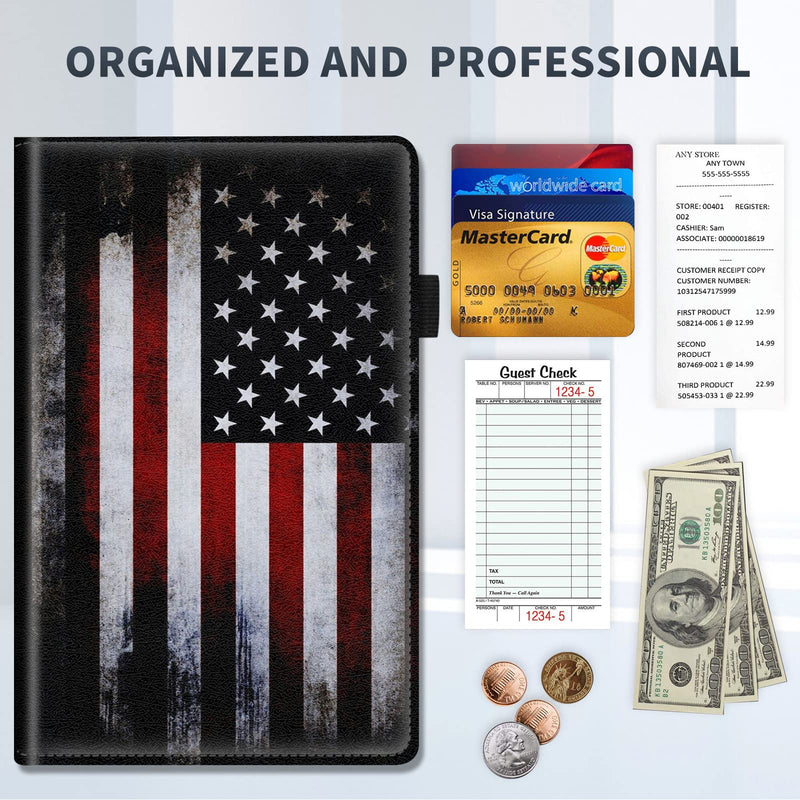 [Australia - AusPower] - Server Books for Waitress,PU Leather Waiter Book Server Wallet with Zipper Pocket,Cute Waitress Book&Waitstaff Organizer with Money Pocket Fit Server Apron,American Flag  American Flag 