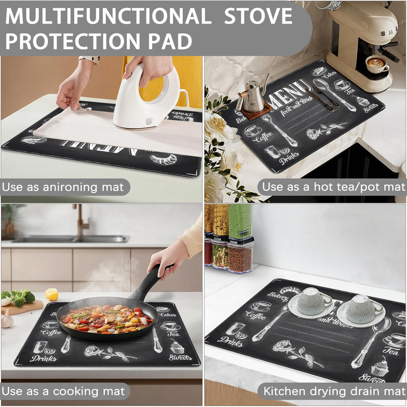 Decorative Electric Stove Cover - Cook Menu Design, Non-Slip Heat Resistant Protector for Smooth/Glass Top Stoves, Fits 28.5'' x 20.5''